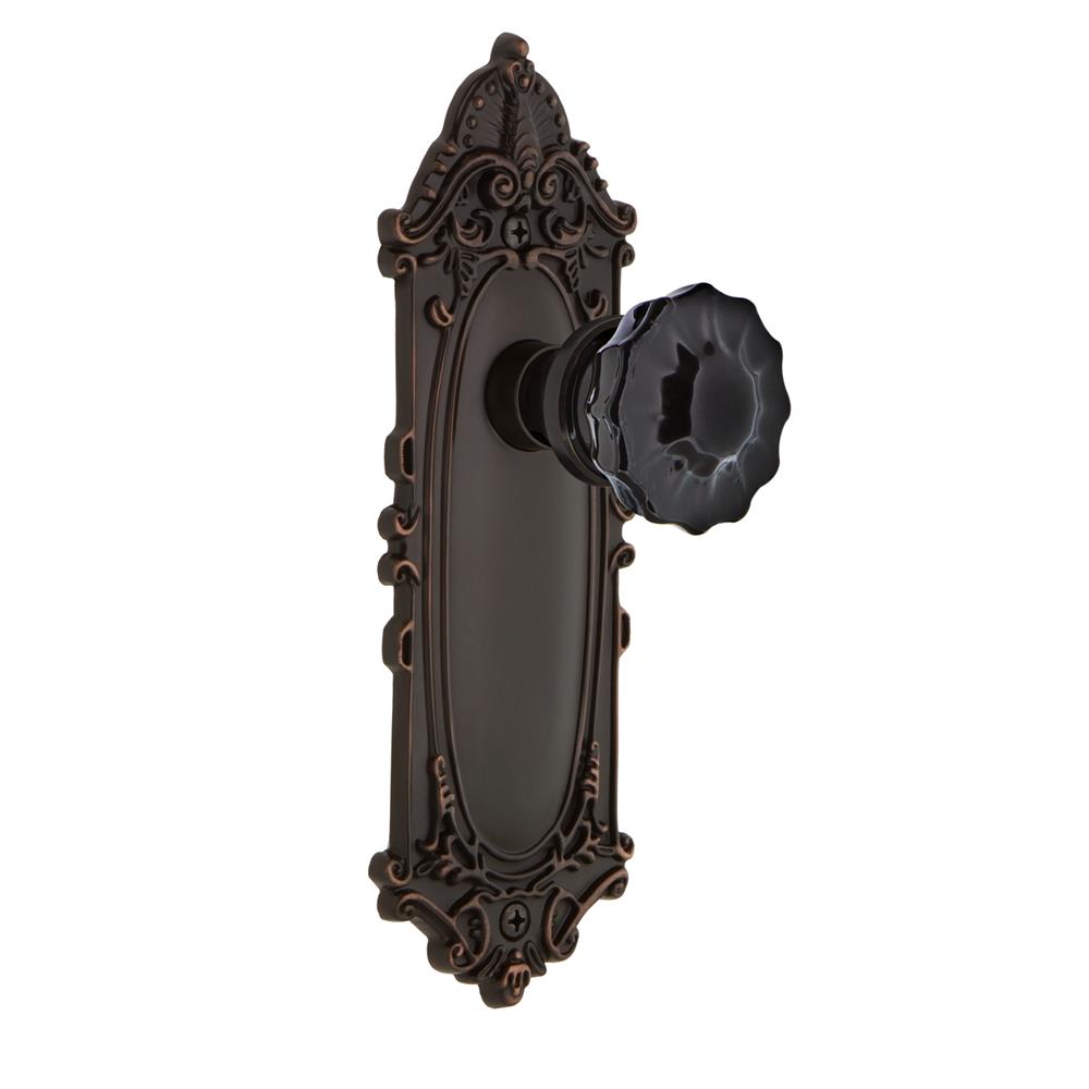 Nostalgic Warehouse VICCRB Colored Crystal Victorian Plate Single Dummy Crystal Black Glass Door Knob in Timeless Bronze